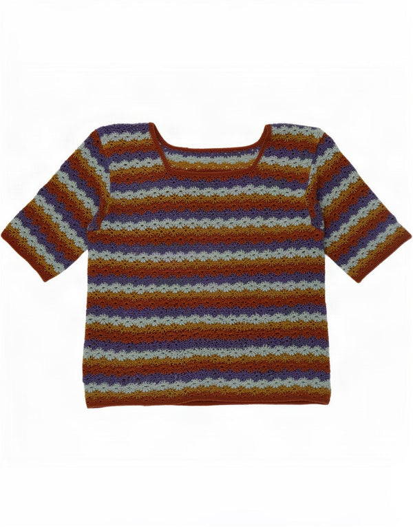 Vintage Damen Häkelbluse Top UK 12 Medium Bunt gestreift