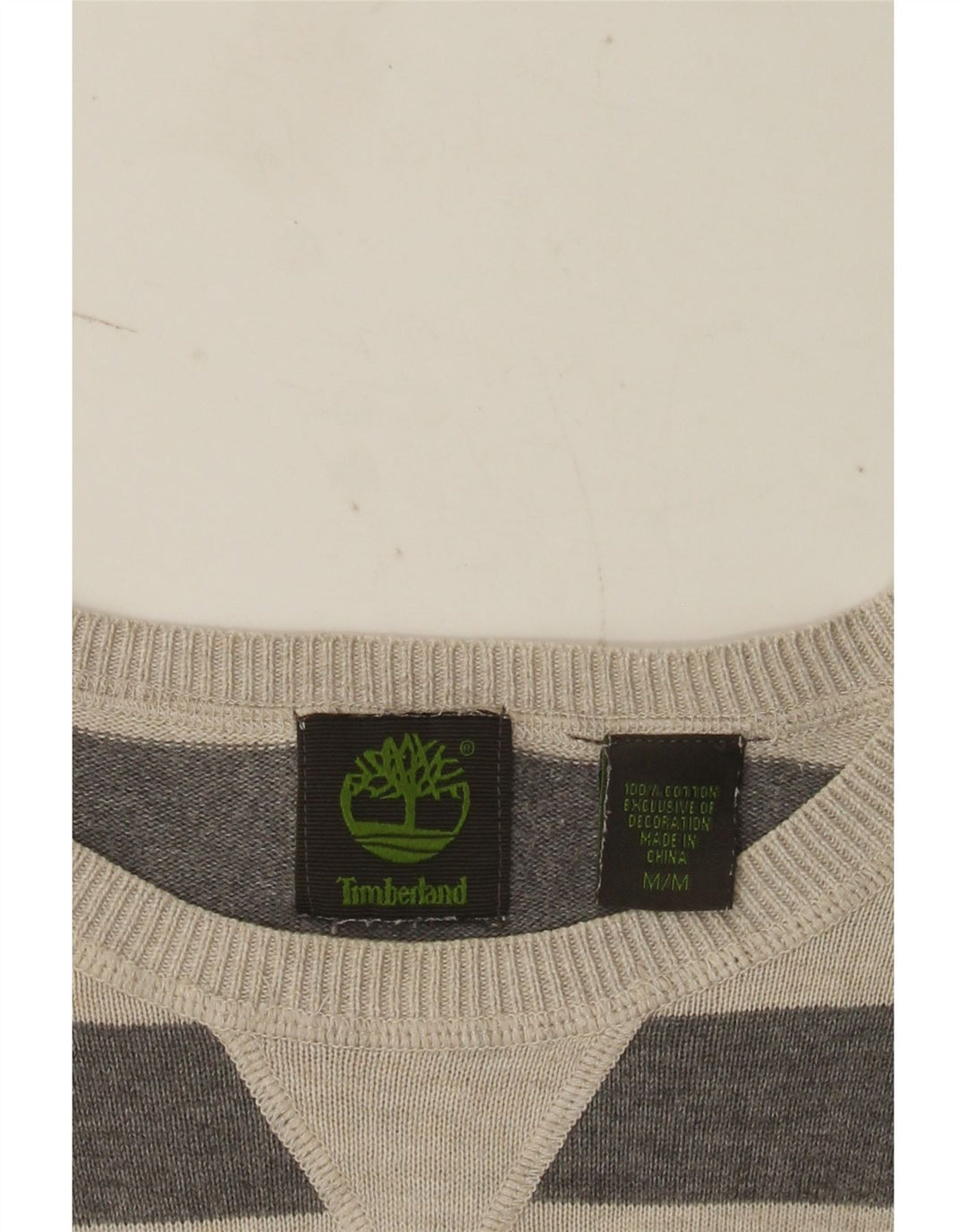Timberland Herren-Pullover mit Rundhalsausschnitt, mittelgrau, gestreift, Baumwolle