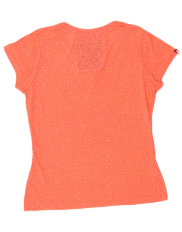 Superdry Damen Grafik-T-Shirt-Oberteil UK 14 Large Orange geflecktes Polyester