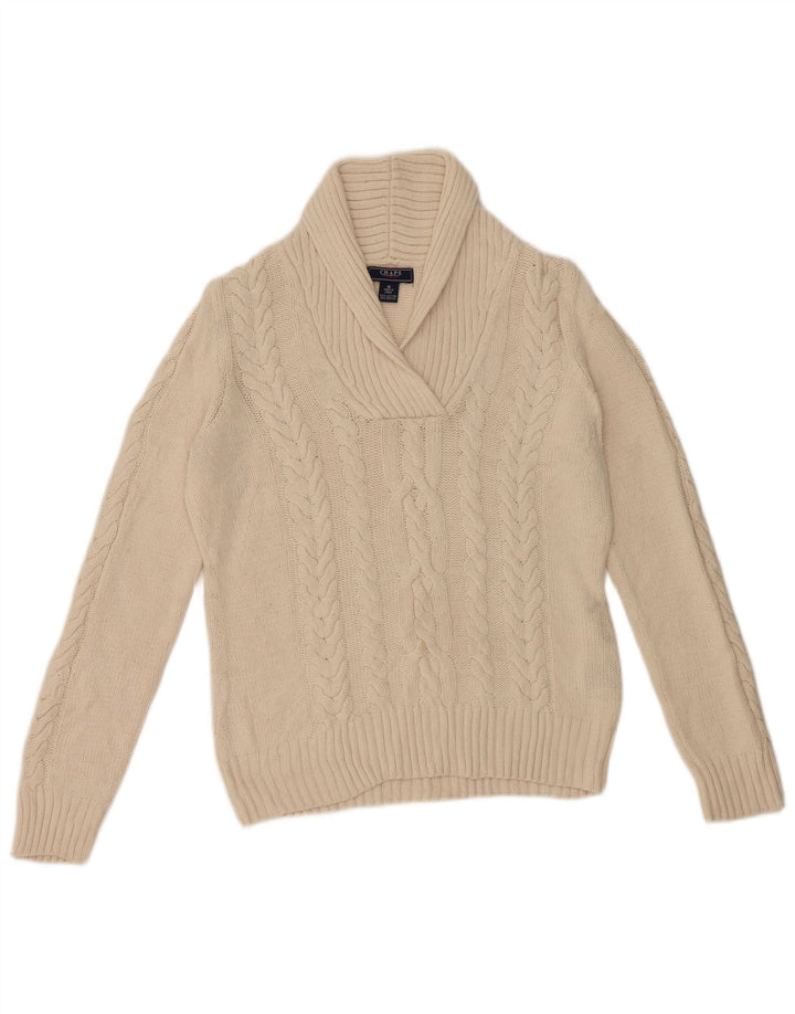 Chaps Damen-Pullover mit Schalkragen, Gr. 14, mittelgrau, aus Baumwolle