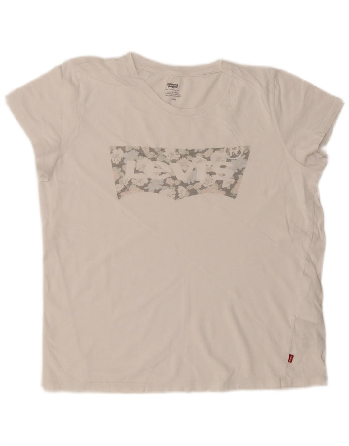Levi's Damen-T-Shirt mit Grafik, UK 16, Größe L, weiße Baumwolle
