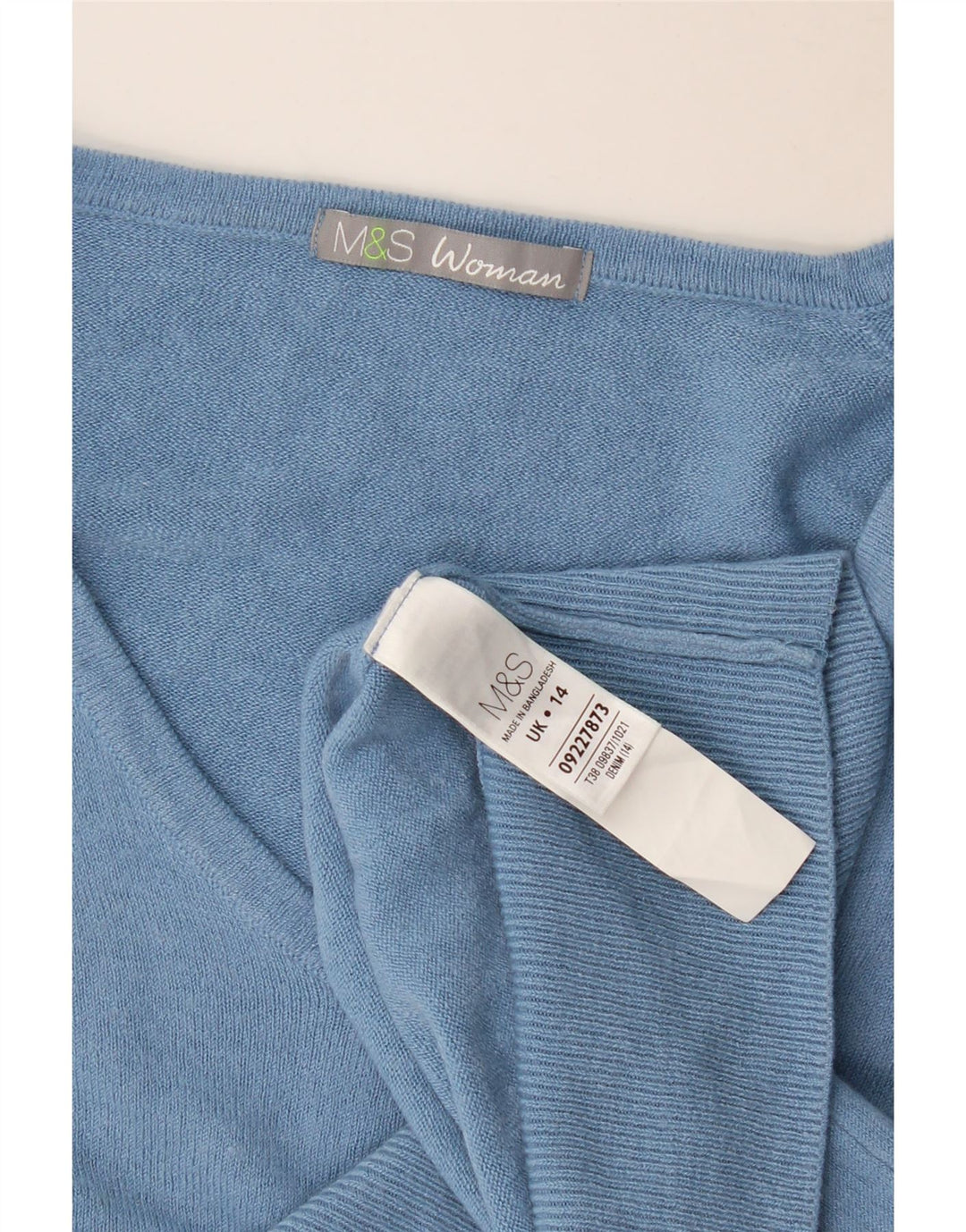 Marks & Spencer Damen-Pullover mit V-Ausschnitt, UK 14, Größe L, Blau, Acryl