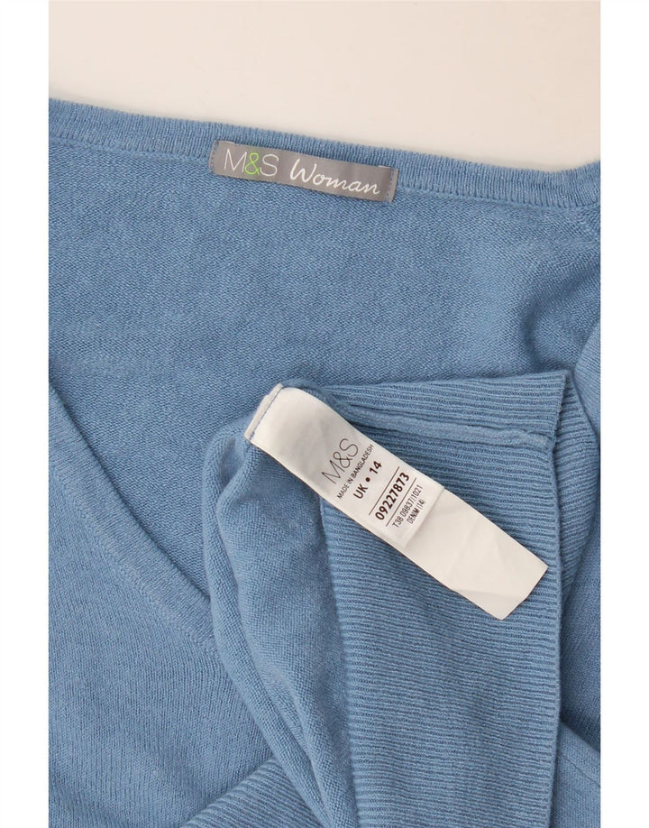 Marks & Spencer Damen-Pullover mit V-Ausschnitt, UK 14, Größe L, Blau, Acryl