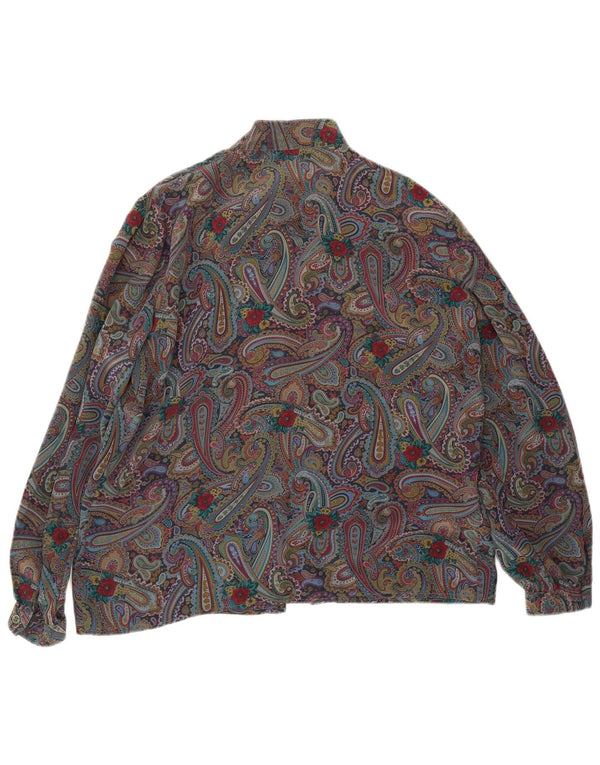 Vintage Damen-Hemdbluse mit Vorderkrawatte IT 48 XL Mehrfarbige Paisley-Seide