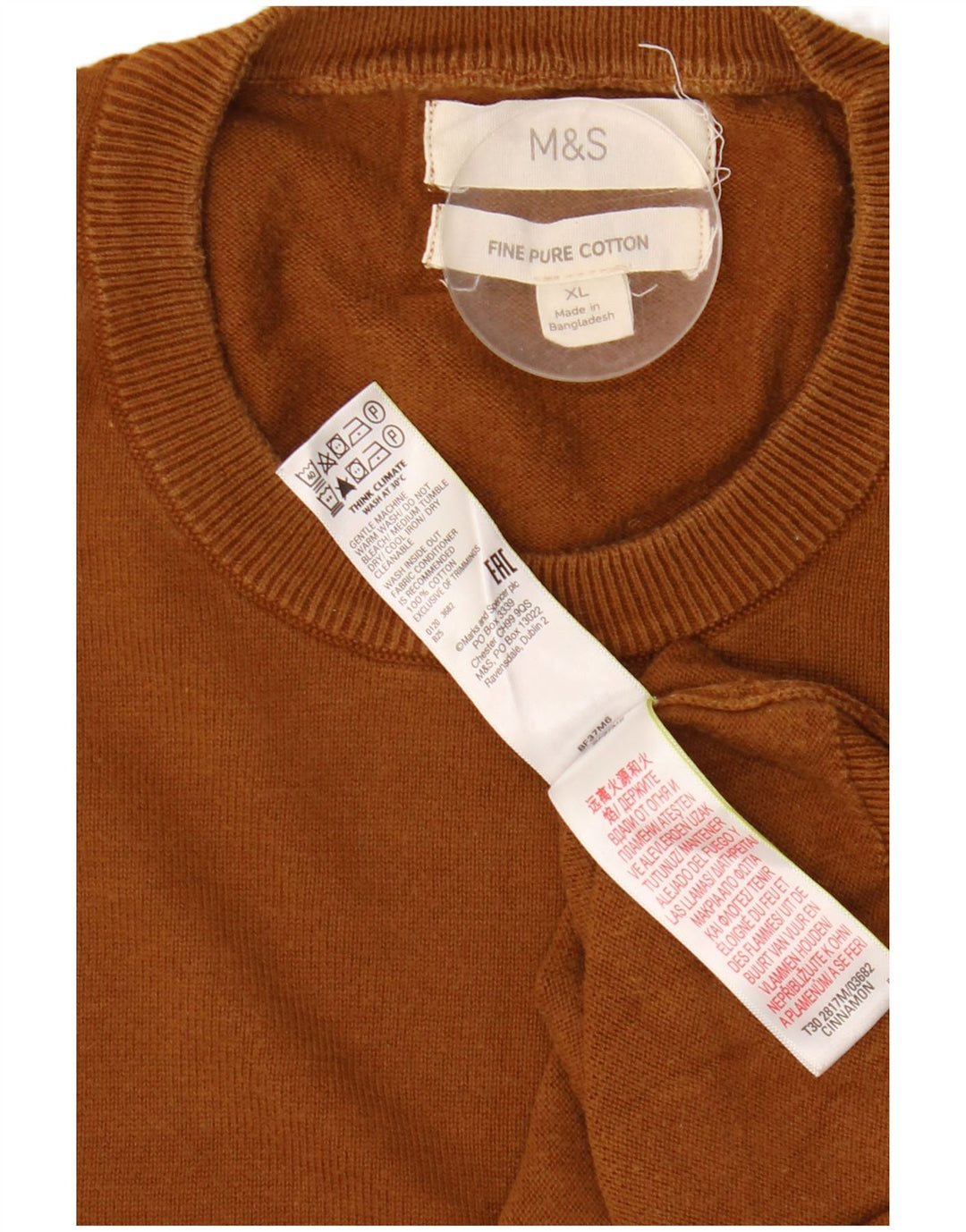 Marks & Spencer Herren-Pullover mit Rundhalsausschnitt, XL, braune Baumwolle