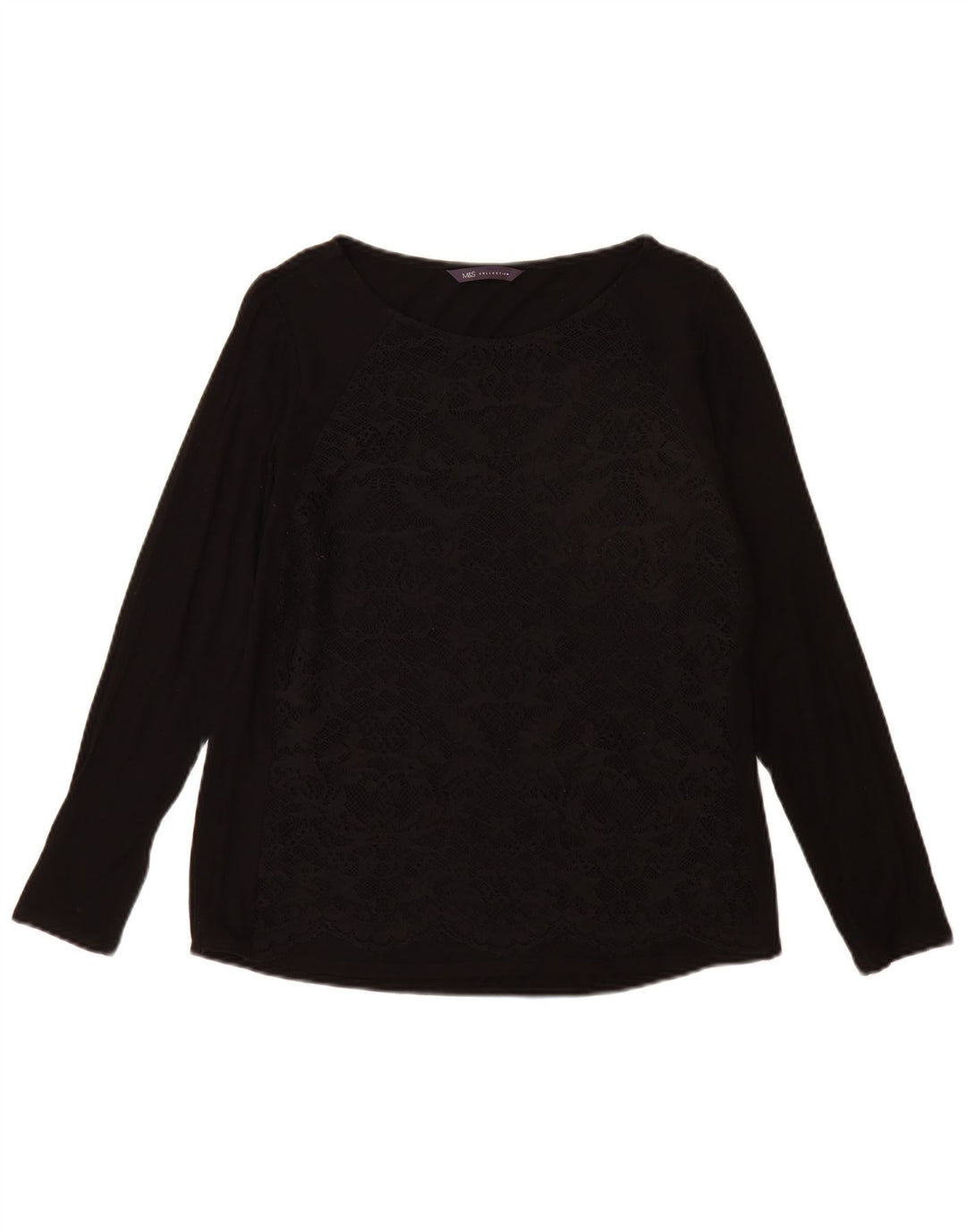 Marks & Spencer Damen Top Langarm UK 12 Medium Schwarz Viskose