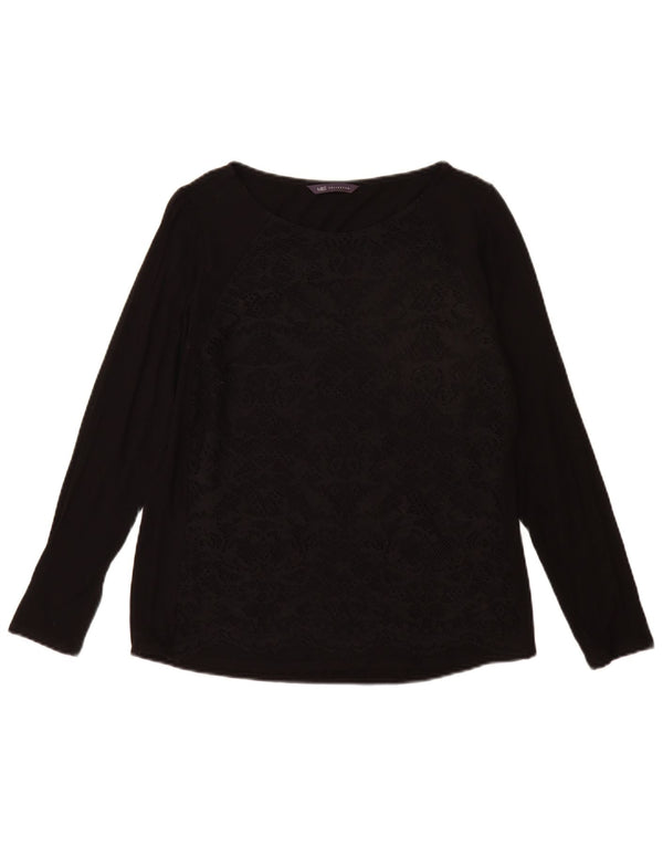 Marks & Spencer Damen Top Langarm UK 12 Medium Schwarz Viskose