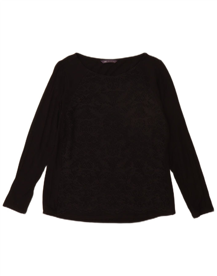 Marks & Spencer Damen Top Langarm UK 12 Medium Schwarz Viskose
