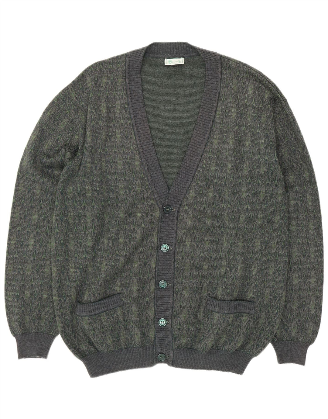 Vintage Herren Cardigan Pullover Große grüne geometrische Wolle
