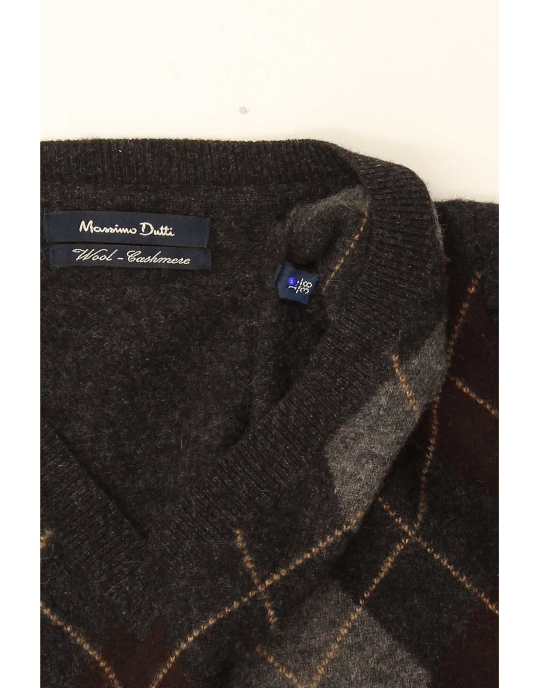 Massimo Dutti Herren-Pullover mit V-Ausschnitt, mittelgraue Argyle-/Diamantwolle