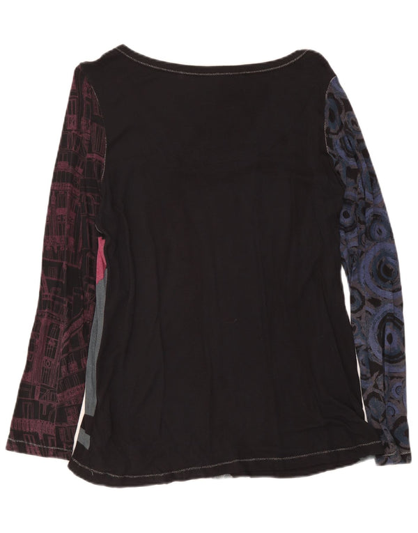 Desigual Womens Graphic Top Langarm UK 14 Mittelschwarze Viskose mit Blumenmuster