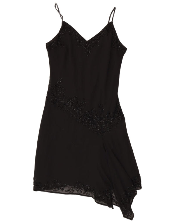 JMD Damen Asymmetrisches Slip-Kleid UK 12 Mittelschwarzes Polyester