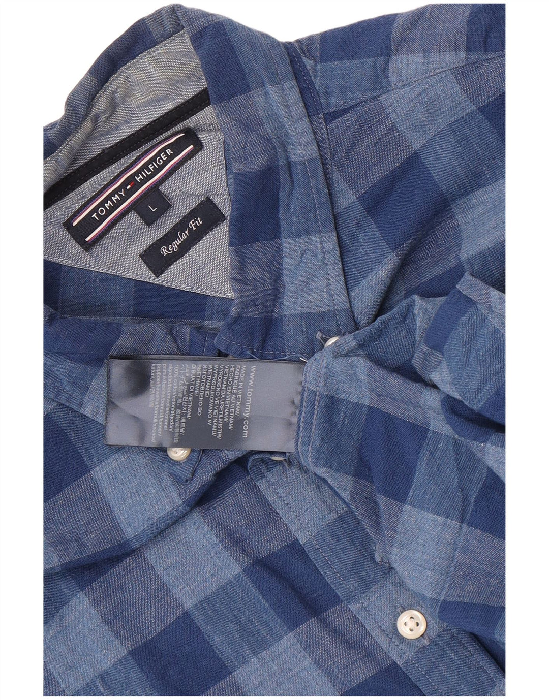 Tommy Hilfiger Herren-Hemd mit normaler Passform, große blaue Gingham-Baumwolle