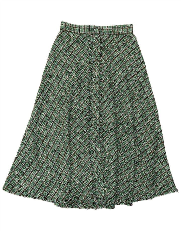 Zara Damen-Rock in A-Linie mit hoher Taille, mittelgroß, W28, grün kariertes Polyester