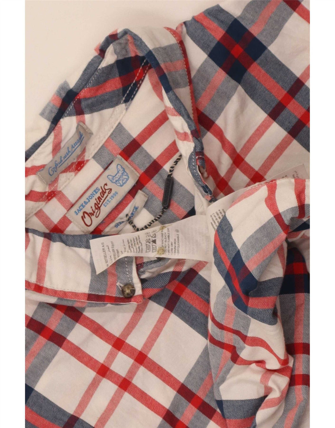 Jack & Jones Herren-Kurzarmhemd, groß, weiß kariert, Baumwolle