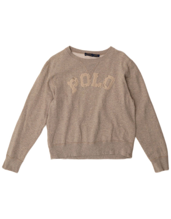 POLO RALPH LAUREN Damen Grafik-Sweatshirt-Pullover UK 16 Große graue Baumwolle