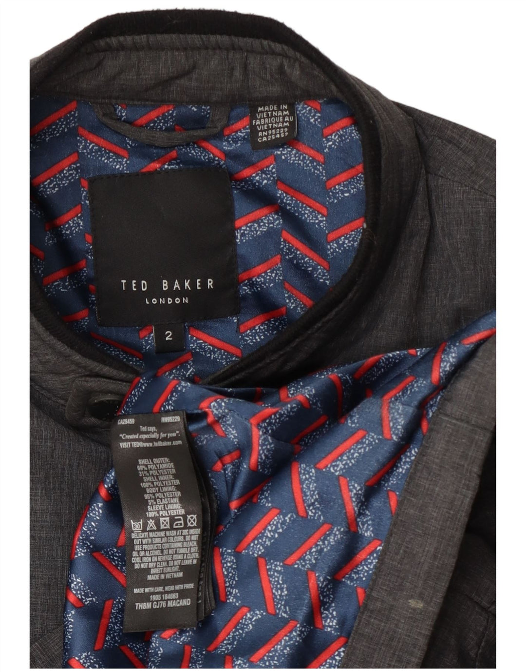 Ted Baker Herren-Bomberjacke, Größe 2, klein, graues Polyamid