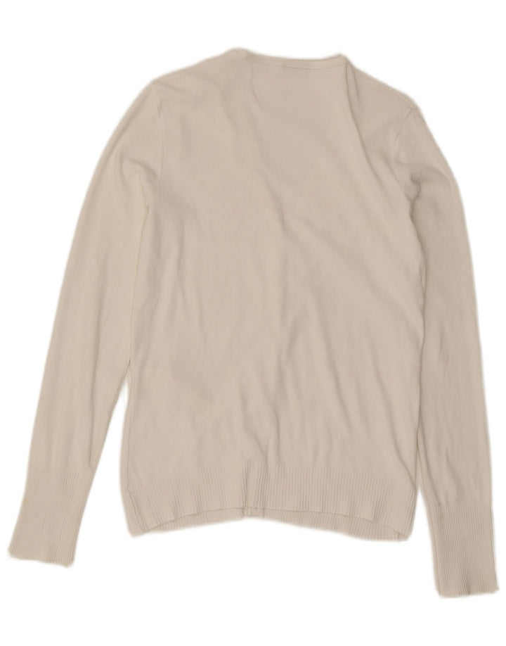 Benetton Damen-Cardigan-Pullover UK 14 Große weiße Baumwolle