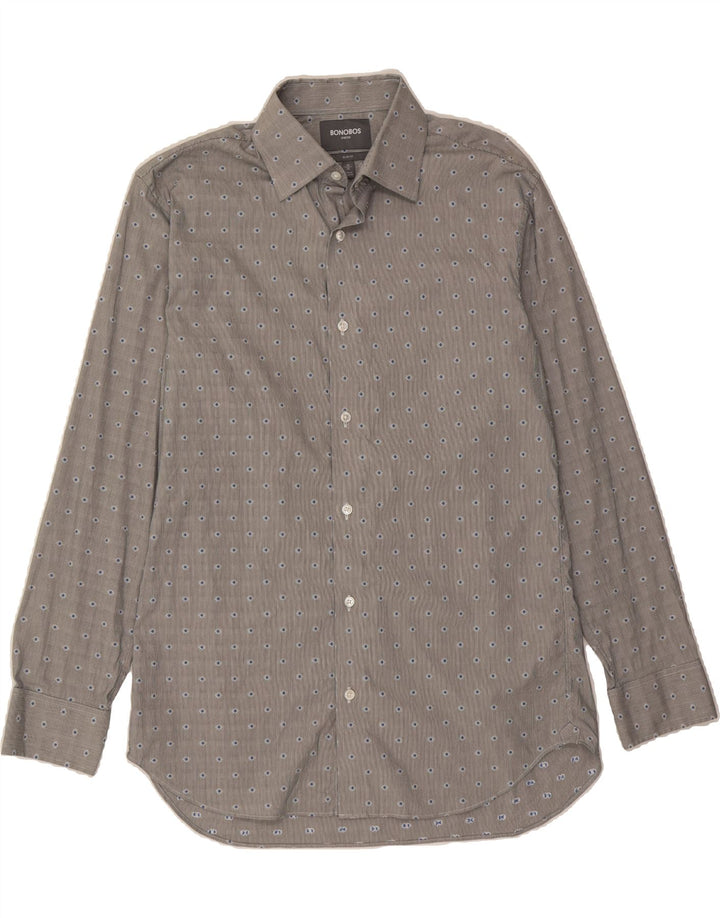BONOBOS Mens Abstract Pattern Slim Fit Shirt Size 16 Large Grey Cotton Vintage BONOBOS and Second-Hand BONOBOS from Messina Hembry 