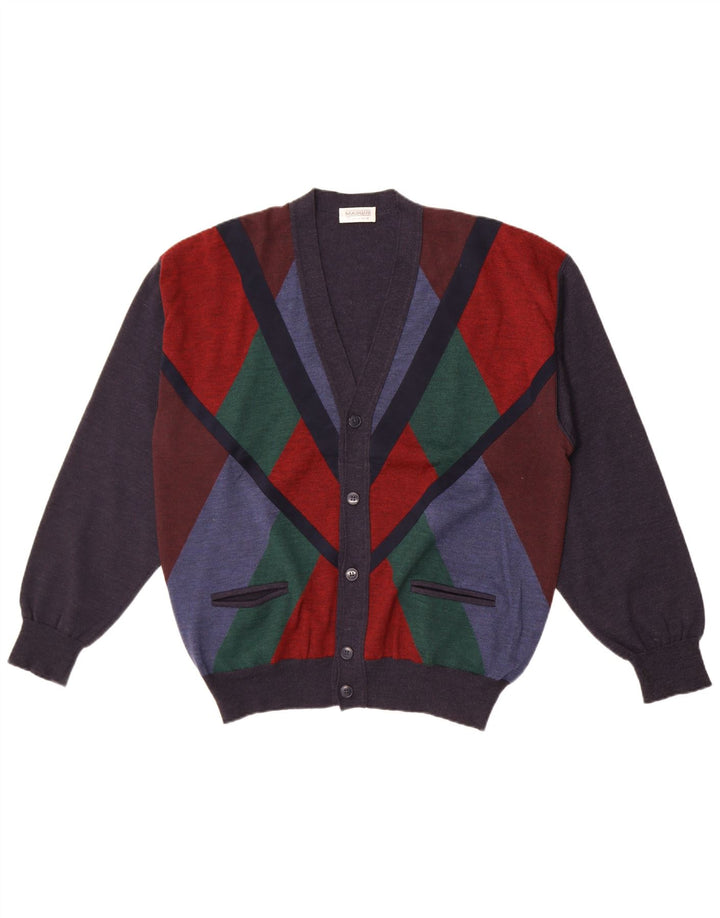 Vintage Herren Cardigan Pullover IT 54 XL Marineblau Colourblock Wolle