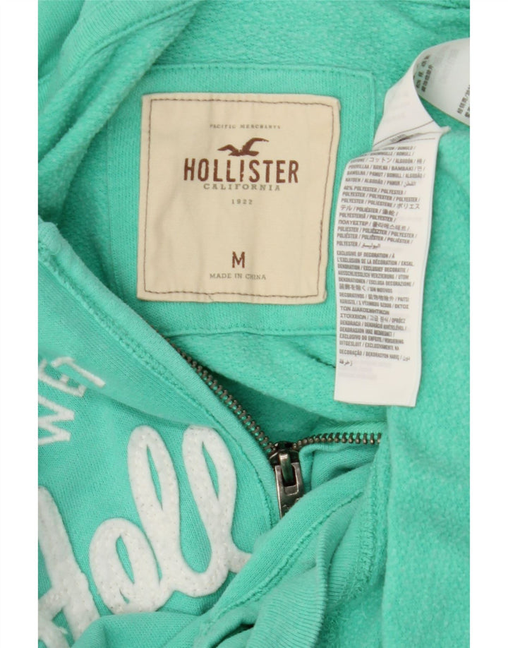 HOLLISTER Womens Graphic Zip Hoodie Sweater UK 14 Mitteltürkis Baumwolle