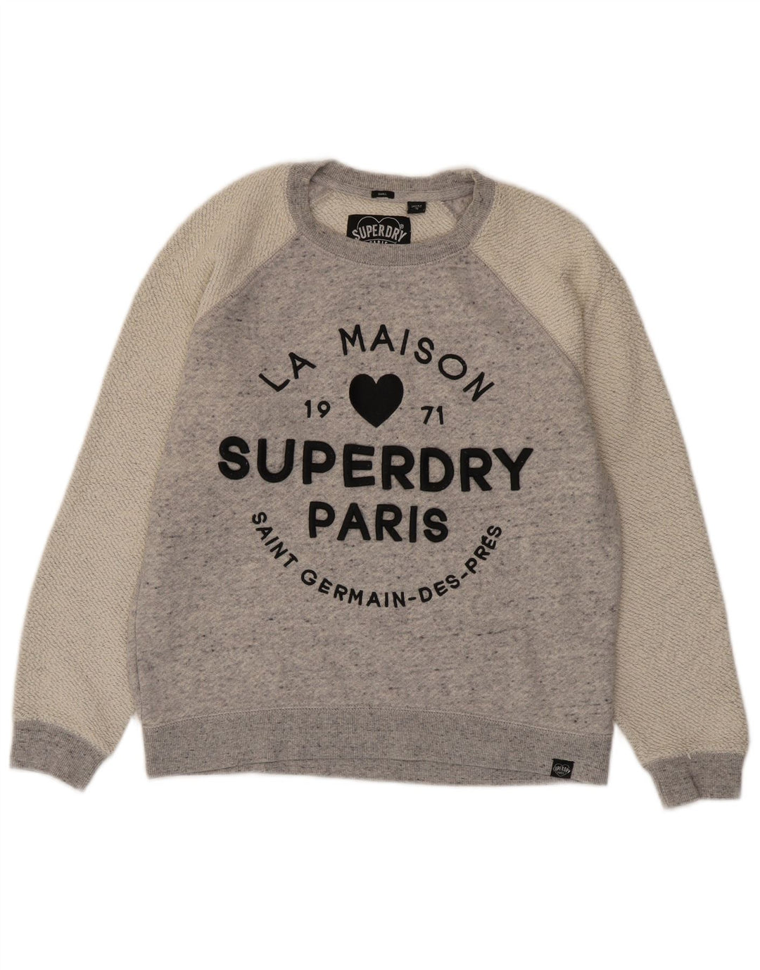 Superdry Grafik-Sweatshirtpullover für Damen, UK 10, Größe S, Grau, Farbblock