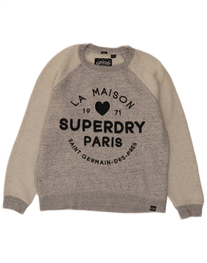 Superdry Grafik-Sweatshirtpullover für Damen, UK 10, Größe S, Grau, Farbblock