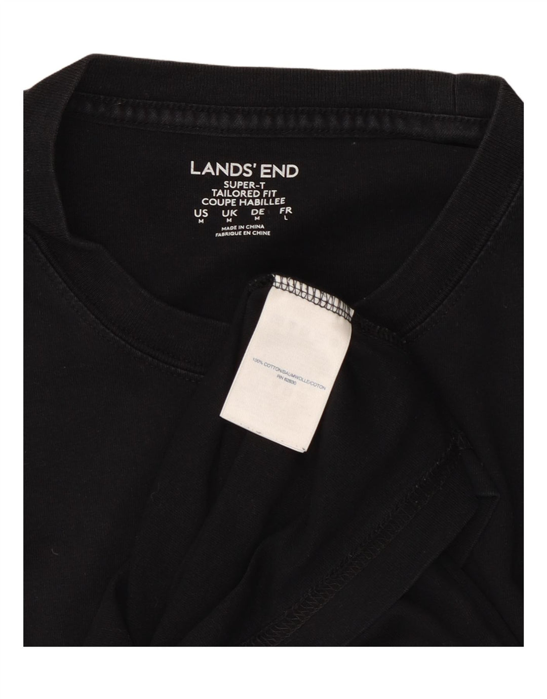 LANDS END Tailored Fit T-Shirt-Oberteil für Herren aus mittelschwarzer Baumwolle