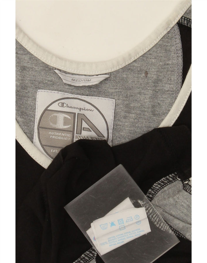 Champion Womens Graphic Vest Top UK 12 Mittelschwarze Colourblock-Baumwolle