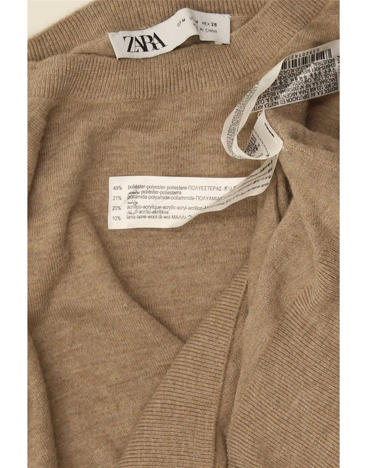 Zara Damen-Pullover mit Rundhalsausschnitt, UK 14, mittelbeigefarbenes Polyester