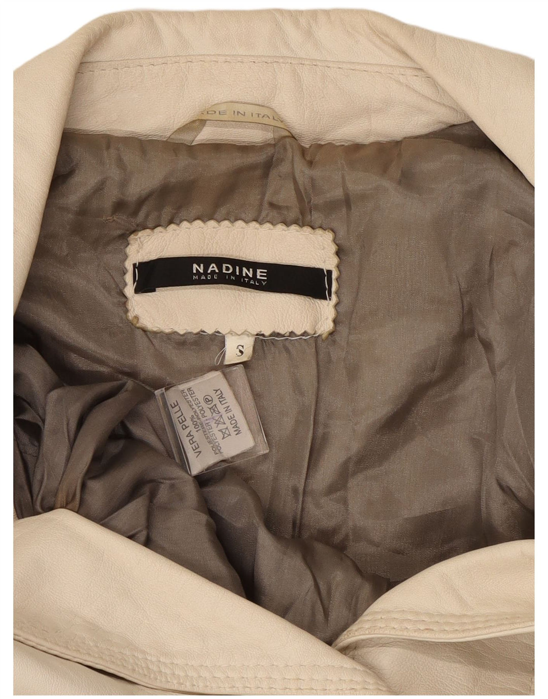 NADINE Damen 3-Knopf-Lederblazerjacke UK 10 Kleines weißes Leder