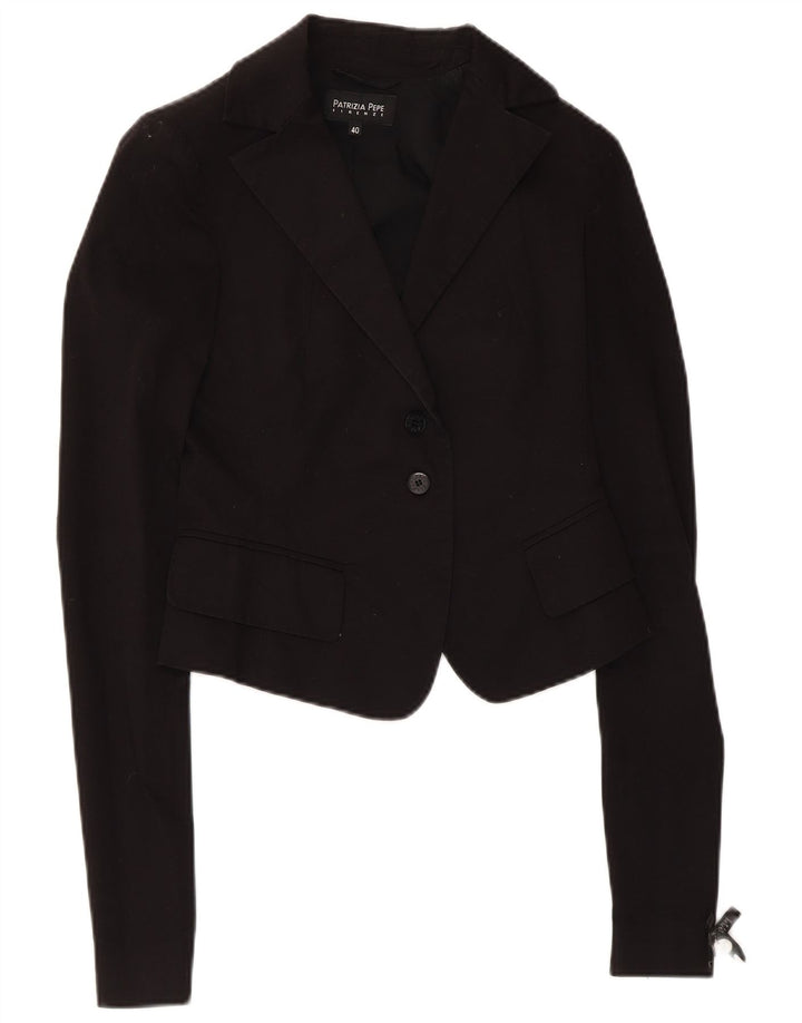 Patrizia Pepe Damen Crop 2 Button Blazer Jacke IT 40 Small Schwarze Baumwolle