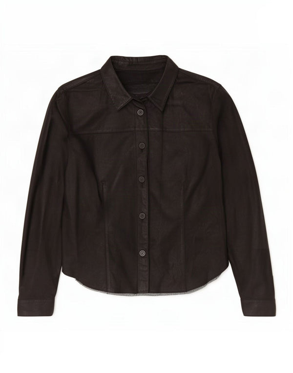 Vintage Damen Lederhemd IT 50 XL Schwarz