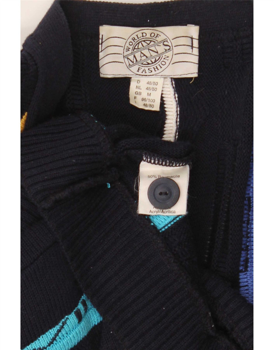 Vintage Herren Cardigan Pullover Medium Navy Blau Gestreifte Baumwolle