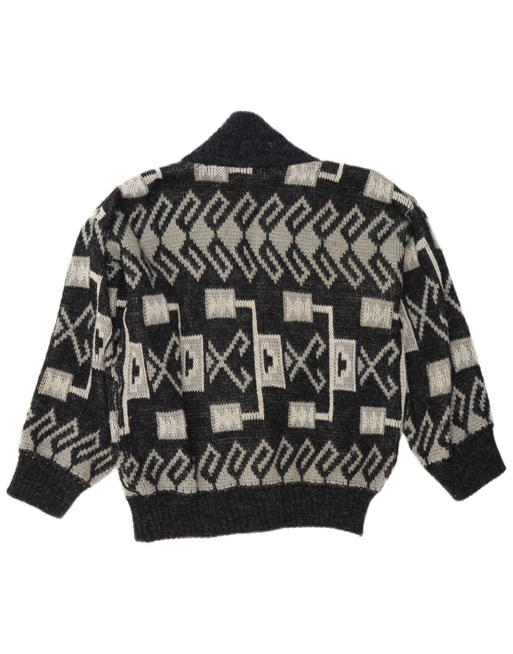 Vintage Herren Cardigan Pullover Groß Grau Geometrisch