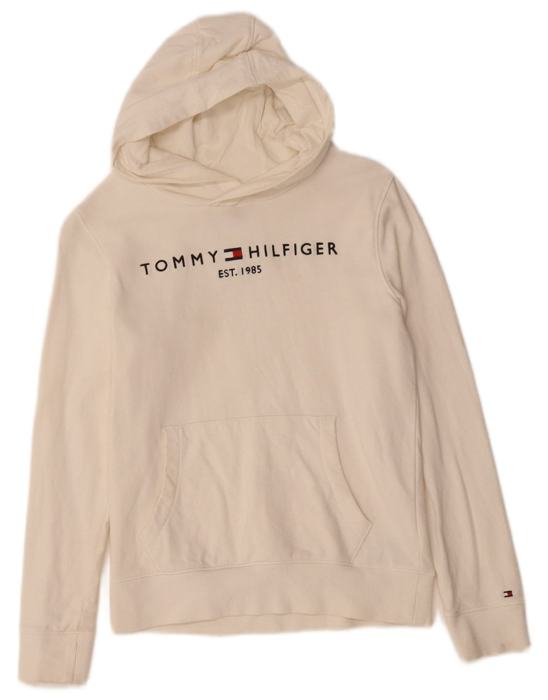 TOMMY HILFIGER Mädchen-Kapuzenpullover mit Grafik, 11–12 Jahre, weiße Baumwolle