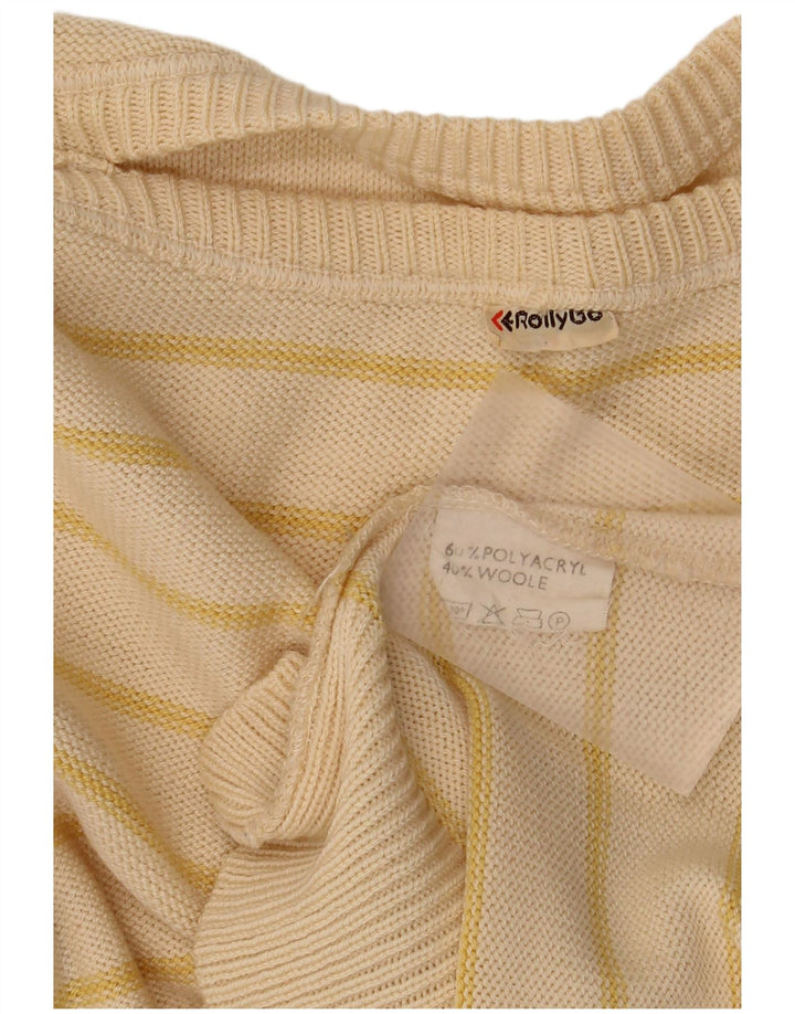 Vintage Herren-Pullover mit U-Boot-Ausschnitt, mittelbeigefarben, gestreift, Polyacryl