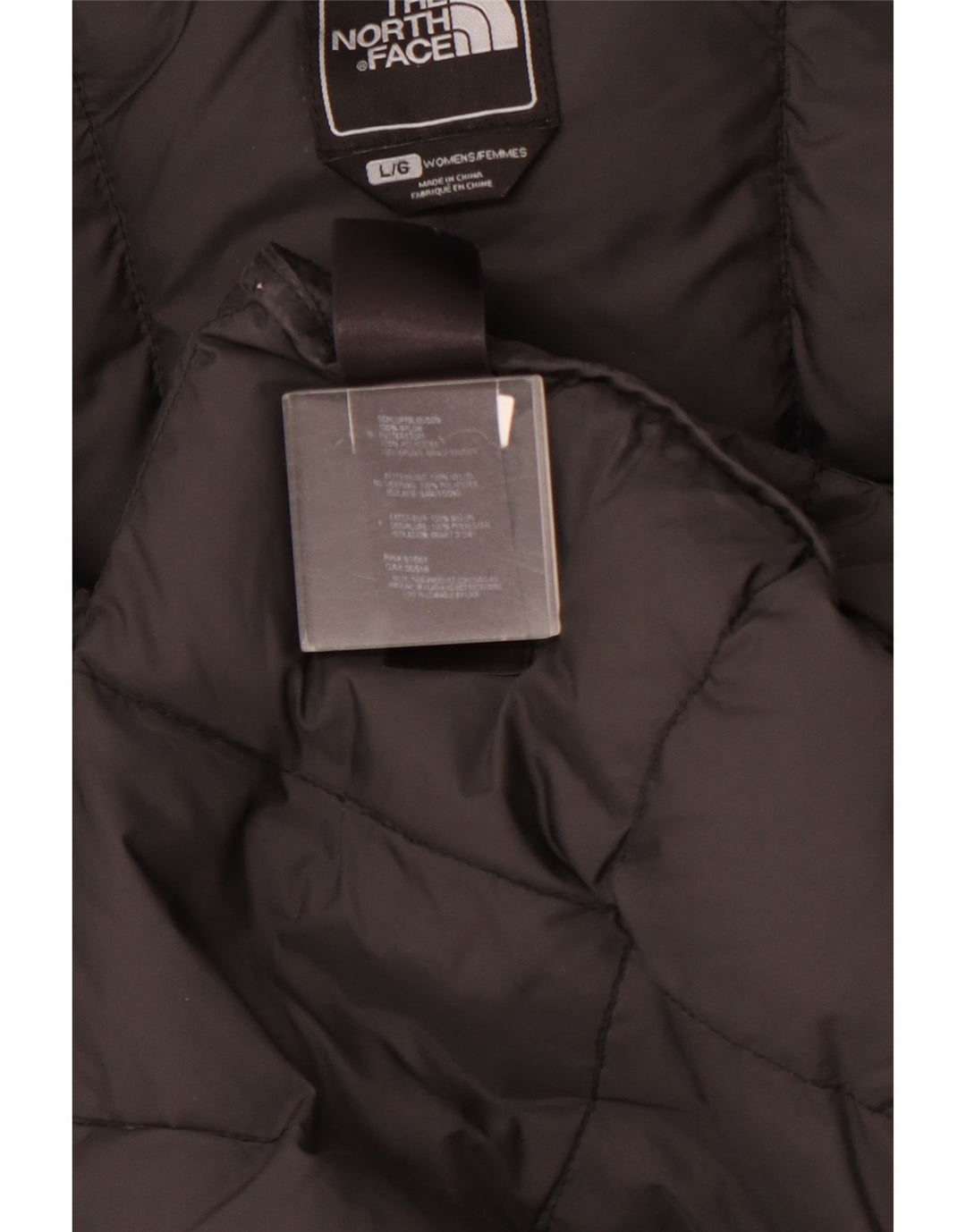 THE NORTH FACE Wattierter Damenmantel mit Kapuze, UK 40, großes schwarzes Nylon