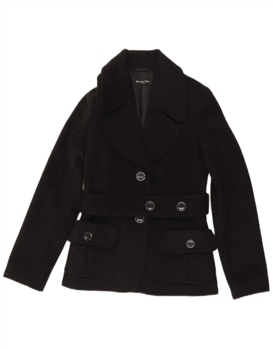 Massimo Dutti Damen 2-Knopf-Blazerjacke EU 36 XS Schwarze Wolle