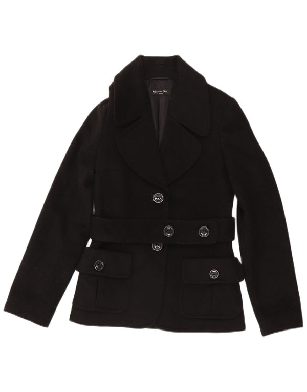 Massimo Dutti Damen 2-Knopf-Blazerjacke EU 36 XS Schwarze Wolle