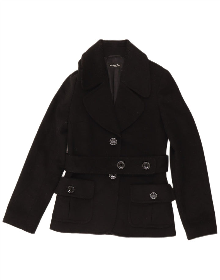 Massimo Dutti Damen 2-Knopf-Blazerjacke EU 36 XS Schwarze Wolle