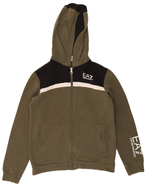 Emporio Armani Jungen-Kapuzenpullover mit Reißverschluss, 13–14 Jahre, Khaki, Farbblock