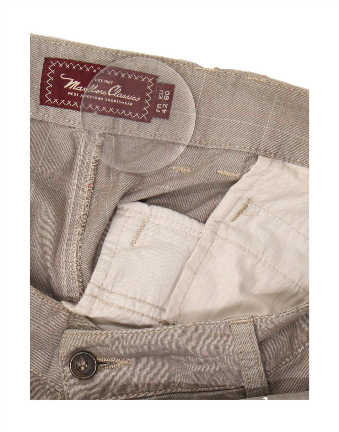 MARLBORO CLASSICS Mens Chino Trousers IT 50 Large W34 L30 Grey Check Vintage Marlboro Classics and Second-Hand Marlboro Classics from Messina Hembry 
