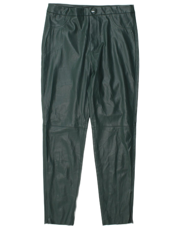 Zara Damen-Hose aus Kunstleder mit hoher Taille, schmal, Größe L, W30, L28, Grün