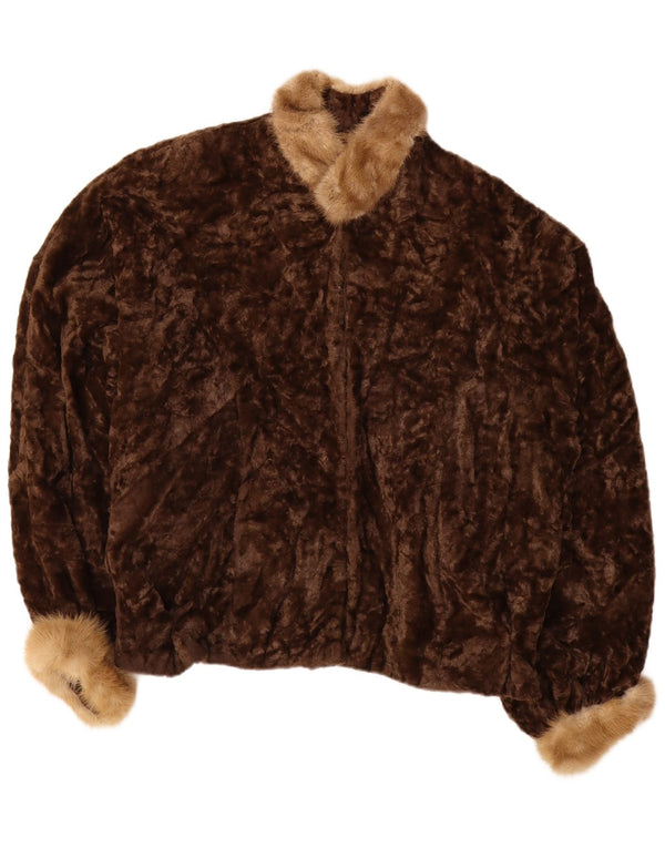 Vintage Womens Faux Fur Jacket UK 20 2XL Brown