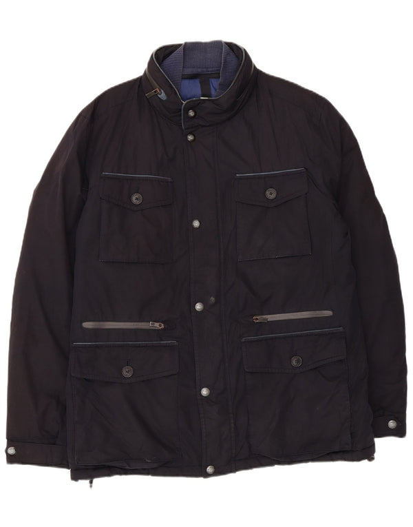 Massimo Dutti Herren-Windbreaker-Mantel mit Kapuze, UK 40, Größe L, Marineblau