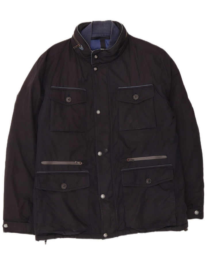 Massimo Dutti Herren-Windbreaker-Mantel mit Kapuze, UK 40, Größe L, Marineblau