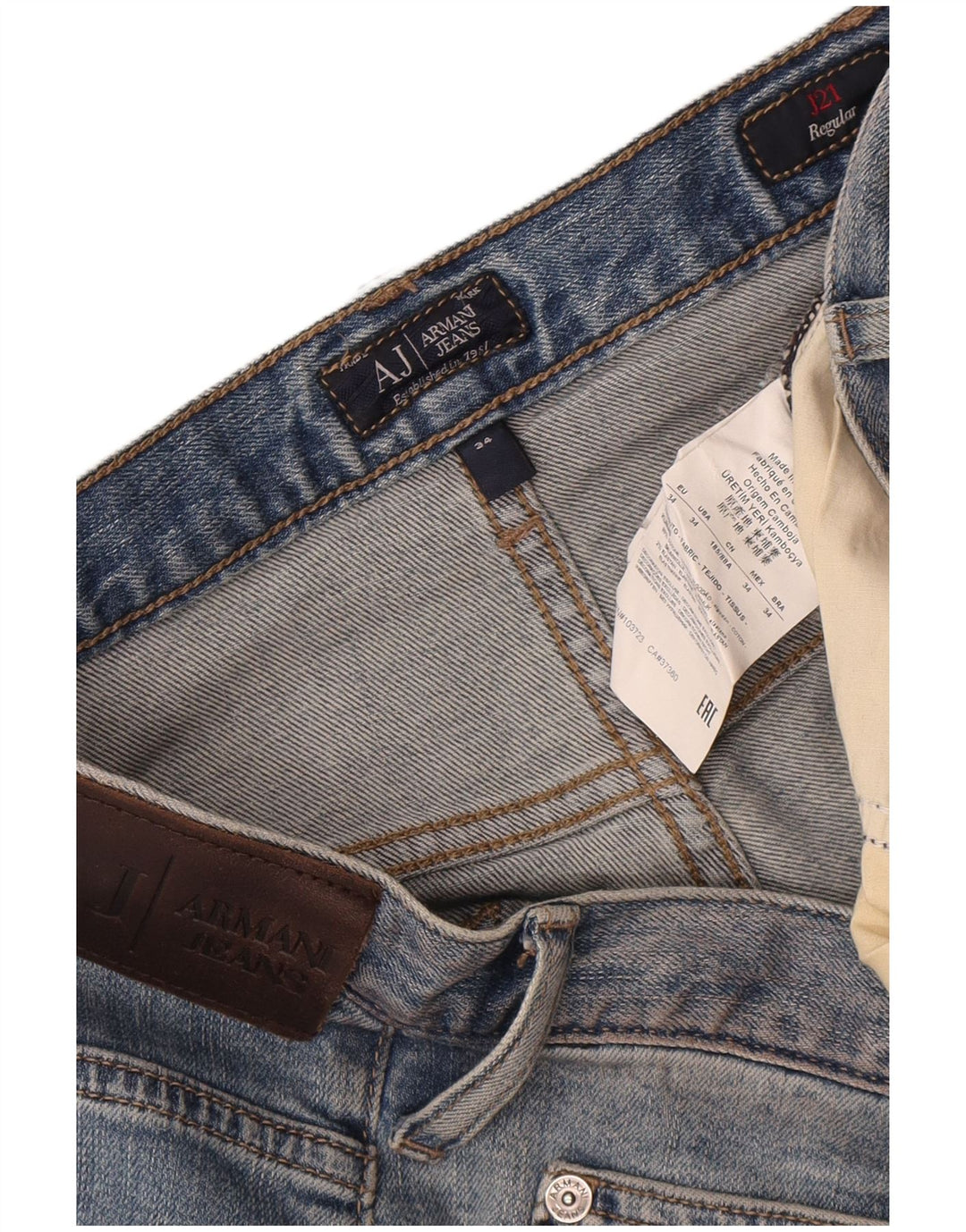 Armani Herren Regular Straight Jeans W34 L33 Blaue Baumwolle
