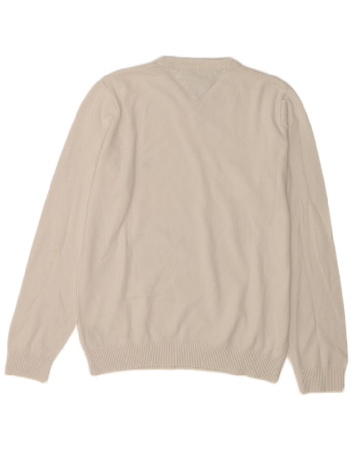 Tommy Hilfiger Herren-Pullover mit V-Ausschnitt, mittelweiße Baumwolle