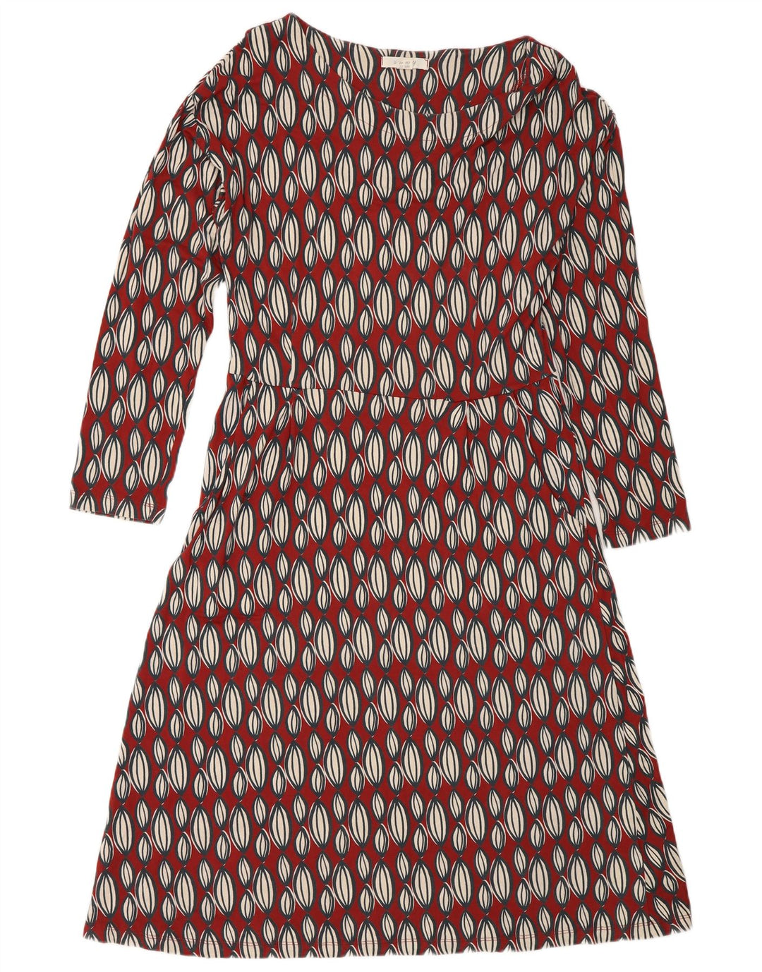 White Stuff Langärmliges A-Linien-Kleid für Damen, UK 12, mittelrot, geometrisch